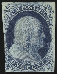 Sale 930, Lot 1368, 1851-56 Issue (Scott 5-17), 1c Blue, Ty. II (7) Sale 930, Lot 1368, 1851-56 Issue (Scott 5-17)