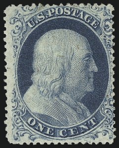 Sale 930, Lot 1507, 1857-60 Issue (Scott 18-39), 1c Blue, Ty. IIIa (22) Sale 930, Lot 1507, 1857-60 Issue (Scott 18-39)