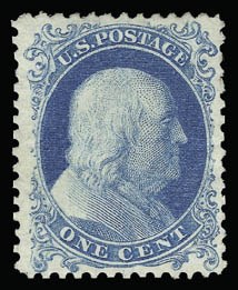 Sale 930, Lot 1643, 1875 Reprint of 1857-60 Issue (Scott 40-47), 1c Bright Blue, Reprint (40) Sale 930, Lot 1643, 1875 Reprint of 1857-60 Issue (Scott 40-47)