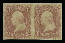 Sale 930, Lot 1685, 1861-66 Issue (Scott 56-78), 3c Rose, Imperforate (65c) Sale 930, Lot 1685, 1861-66 Issue (Scott 56-78)