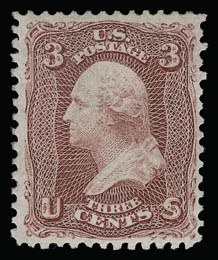 Sale 930, Lot 1687, 1861-66 Issue (Scott 56-78), 3c Lake (66) Sale 930, Lot 1687, 1861-66 Issue (Scott 56-78)