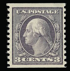 Sale 930, Lot 2549, 1913-15 Washington-Franklin Issues (Scott 424-461), 3c Violet, Coil (456) Sale 930, Lot 2549, 1913-15 Washington-Franklin Issues (Scott 424-461)