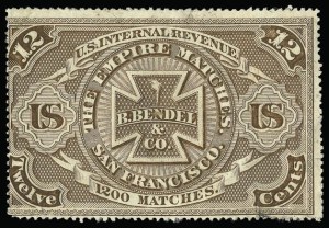 Sale 930, Lot 2950, Revenues, B. Bendel & Co., 12c Brown, Silk Paper (RO25b) Sale 930, Lot 2950, Revenues