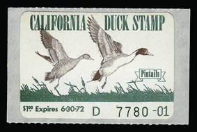 Sale 930, Lot 3031, Hunting Permits, $1.00 1971 California Duck Stamp (Cal. 1) Sale 930, Lot 3031, Hunting Permits