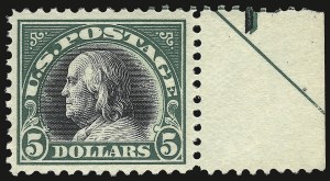 Sale 938, Lot 1699, 1912-23 Issues (Scott 523 to 550), $5.00 Deep Green & Black (524) Sale 938, Lot 1699, 1912-23 Issues (Scott 523 to 550)