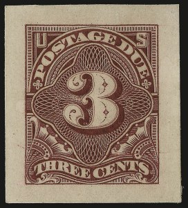 Sale 938, Lot 1850, Postage Dues, 3c Claret, Panama-Pacific Small Die Proof on Wove (J33P2a) Sale 938, Lot 1850, Postage Dues