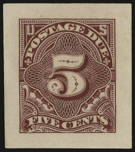Sale 938, Lot 1851, Postage Dues, 5c Claret, Panama-Pacific Small Die Proof on Wove (J34P2a) Sale 938, Lot 1851, Postage Dues