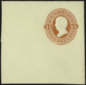 Sale 938, Lot 1927, Parcel Post, other Back-of-Book, 15c Red Orange, Cut Square (U97) Sale 938, Lot 1927, Parcel Post, other Back-of-Book