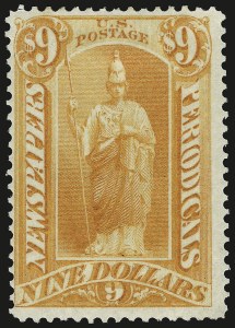 Sale 946, Lot 1444, Newspapers and Periodicals, $9.00 Yellow, 1875 Issue (PR27) Sale 946, Lot 1444, Newspapers and Periodicals