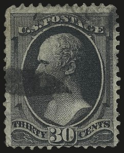 Sale 946, Lot 551, 1870-71 National Bank Note Co. Grilled Issue (Scott 134-144), 30c Black, Grill (143) Sale 946, Lot 551, 1870-71 National Bank Note Co. Grilled Issue (Scott 134-144)