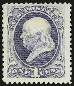Sale 946, Lot 564, 1873 Continental Bank Note Co. Issue (Scott 156-166), 1c Ultramarine (156) Sale 946, Lot 564, 1873 Continental Bank Note Co. Issue (Scott 156-166)
