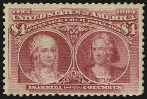 Sale 946, Lot 715, 1893 Columbian Issue (Scott 230-245), $4.00 Columbian (244) Sale 946, Lot 715, 1893 Columbian Issue (Scott 230-245)