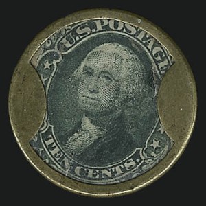 Sale 953, Lot 367, Encased Postage and Fractional Currency, J. Gault, 10c Green, Encased Postage (EP97) Sale 953, Lot 367, Encased Postage and Fractional Currency