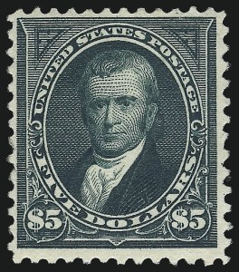 Sale 953, Lot 799, 1894 Unwatermarked Bureau Issue (Scott 246-263), $5.00 Dark Green (263) Sale 953, Lot 799, 1894 Unwatermarked Bureau Issue (Scott 246-263)