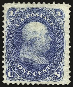 Sale 962, Lot 2364, 1875 Re-Issue of 1861-66 Issue (Scott 102-111), 1c Blue, Re-Issue (102) Sale 962, Lot 2364, 1875 Re-Issue of 1861-66 Issue (Scott 102-111)
