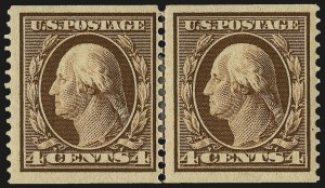 Sale 962, Lot 2667, 1908-12 Issues (Scott 331-396), 4c Orange Brown, 5c Blue, Coils (354-355) Sale 962, Lot 2667, 1908-12 Issues (Scott 331-396)