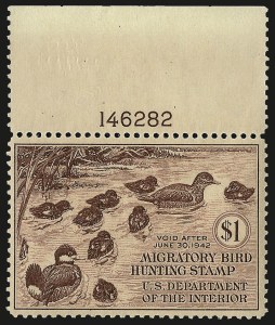Sale 962, Lot 3067, Hunting Permits, $1.00 1938-41 Hunting Permits (RW5-RW6, RW8) Sale 962, Lot 3067, Hunting Permits