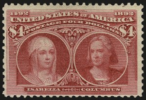 Sale 975, Lot 1548, 1893 Columbian Issue ($2.00 thru $5.00, Scott 242-245), $4.00 Columbian (244) Sale 975, Lot 1548, 1893 Columbian Issue ($2.00 thru $5.00, Scott 242-245)
