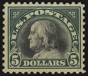 Sale 975, Lot 1945, 1917-19 Issues (Scott 481-524), $5.00 Deep Green & Black (524) Sale 975, Lot 1945, 1917-19 Issues (Scott 481-524)