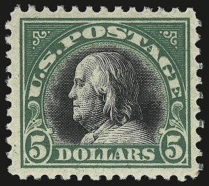 Sale 975, Lot 1946, 1917-19 Issues (Scott 481-524), $5.00 Deep Green & Black (524) Sale 975, Lot 1946, 1917-19 Issues (Scott 481-524)