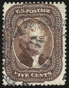 Sale 976, Lot 1222, 5c 1857-60 Issue (Scott 27-30A), 5c Red Brown (28) Sale 976, Lot 1222, 5c 1857-60 Issue (Scott 27-30A)