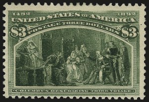 Sale 984, Lot 596, 1893 Columbian Issue ($2.00 thru $5.00, Scott 242-245), $3.00 Olive Green, Columbian (243a) Sale 984, Lot 596, 1893 Columbian Issue ($2.00 thru $5.00, Scott 242-245)