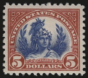 Sale 984, Lot 976, 1922-29 Issues (Scott 551-573), $5.00 Carmine & Blue (573) Sale 984, Lot 976, 1922-29 Issues (Scott 551-573)