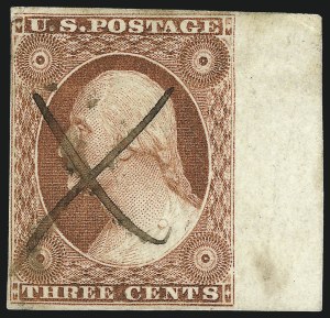 Sale 996, Lot 3011, 1851 3c Orange Brown - Sheet Margins and Imprints