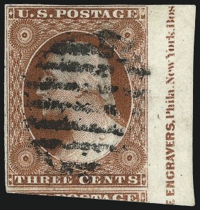 Sale 996, Lot 3017, 1851 3c Orange Brown - Sheet Margins and Imprints
