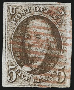 Sale Number 997, Lot Number 5072, 5c 1847 Issue (Scott 1 and shades) Sale Number 997, Lot Number 5072, 5c 1847 Issue (Scott 1 and shades)