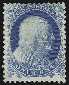 Sale 997, Lot 5297, 1875 Reprint of 1857-60 Issue (Scott 40-47), 1c Bright Blue, Reprint (40) Sale 997, Lot 5297, 1875 Reprint of 1857-60 Issue (Scott 40-47)