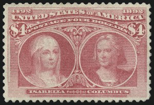 Sale 997, Lot 5726, 1893 Columbian Issue ($2.00 thru $5.00, Scott 242-245), $4.00 Rose Carmine, Columbian (244a) Sale 997, Lot 5726, 1893 Columbian Issue ($2.00 thru $5.00, Scott 242-245)