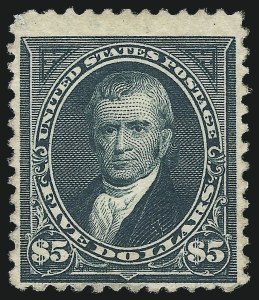 Sale 997, Lot 5774, 1894 Unwatermarked Bureau Issue (Scott 246-263), $5.00 Dark Green (263) Sale 997, Lot 5774, 1894 Unwatermarked Bureau Issue (Scott 246-263)
