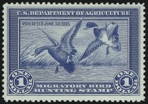 Sale 997, Lot 6624, Hunting Permits (RW), $1.00 1934 Hunting Permit (RW1) Sale 997, Lot 6624, Hunting Permits (RW)
