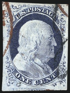 Sale 998, Lot 80, Plate One Late - Top Row of Right Pane