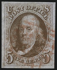 Sale Number 1007, Lot Number 2067, 5c 1847 Issue (Scott 1) Sale Number 1007, Lot Number 2067, 5c 1847 Issue (Scott 1)