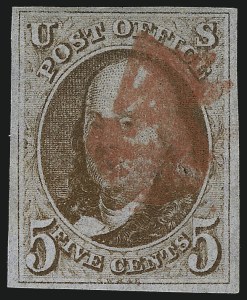 Sale 1007, Lot 2072, 5c 1847 Issue (Scott 1)