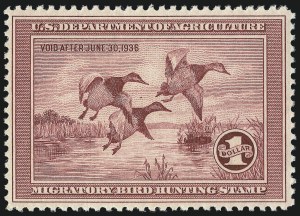 Sale 1007, Lot 3161, Hunting Permit singles (RW), $1.00 1935 Hunting Permit (RW2) Sale 1007, Lot 3161, Hunting Permit singles (RW)