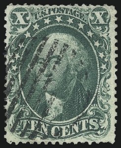 Sale 1014, Lot 1105, 10c-90c 1857-60 Issue (Scott 31-39), 10c Green, Ty. I (31) Sale 1014, Lot 1105, 10c-90c 1857-60 Issue (Scott 31-39)