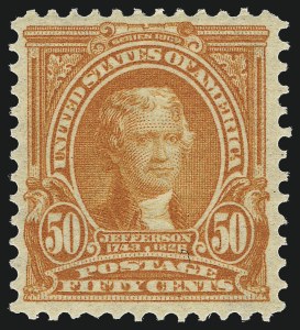 Sale 1014, Lot 1731, 1902-08 Issues (Scott 300-320a), 50c Orange (310) Sale 1014, Lot 1731, 1902-08 Issues (Scott 300-320a)