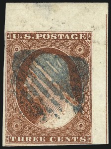 Sale 1017, Lot 146, 3c 1851-56, Orange Brown, Imprint & Corner Margin Copies (Scott 10-10A)