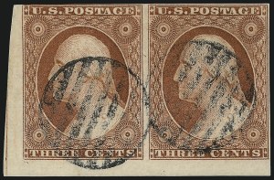 Sale 1017, Lot 156, 3c 1851-56, Orange Brown, Imprint & Corner Margin Copies (Scott 10-10A)