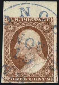 Sale 1017, Lot 179, 3c 1851-56, Orange Brown, Sheet Margin Copies (Scott 10-10A)