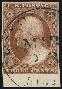 Sale 1017, Lot 184, 3c 1851-56, Orange Brown, Sheet Margin Copies (Scott 10-10A)