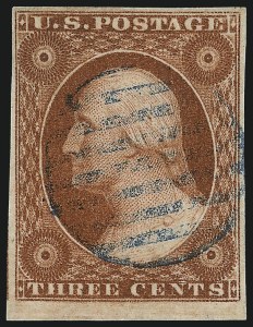 Sale 1017, Lot 185, 3c 1851-56, Orange Brown, Sheet Margin Copies (Scott 10-10A)