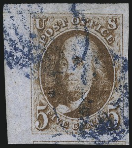 Sale 1017, Lot 22, 5c 1847 Issue, Corner Copies (Scott 1)