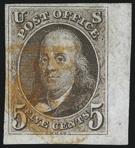 Sale 1017, Lot 23, 5c 1847 Issue, Corner Copies (Scott 1)