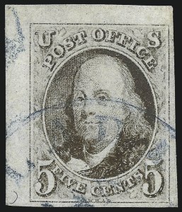 Sale 1017, Lot 24, 5c 1847 Issue, Corner Copies (Scott 1)