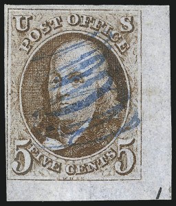 Sale 1017, Lot 25, 5c 1847 Issue, Corner Copies (Scott 1)