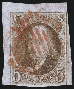 Sale 1017, Lot 26, 5c 1847 Issue, Corner Copies (Scott 1)
